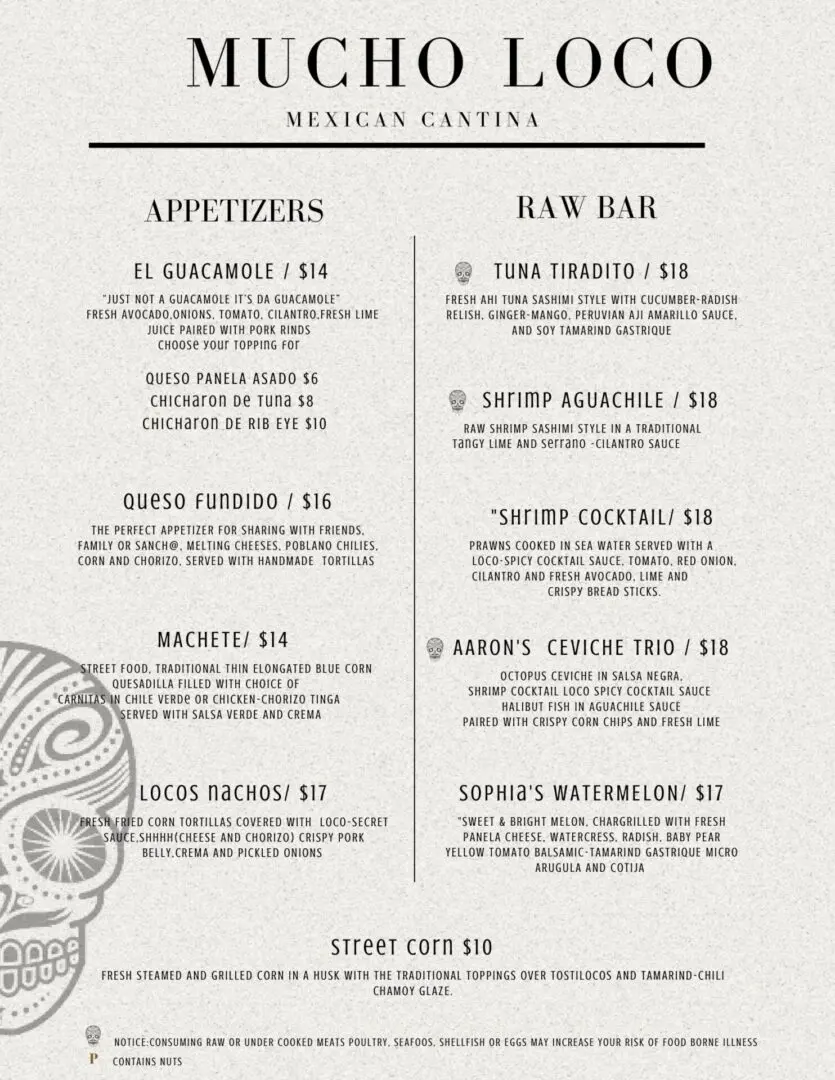 A menu of the day of the dead